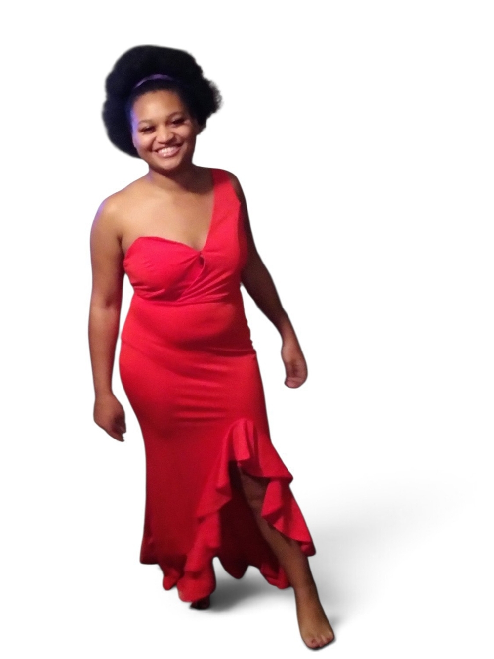 Red One-Shoulder Ruffle Hem Dress